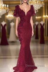 Chic V-neck Flower(s) Mermaid Prom Dresses